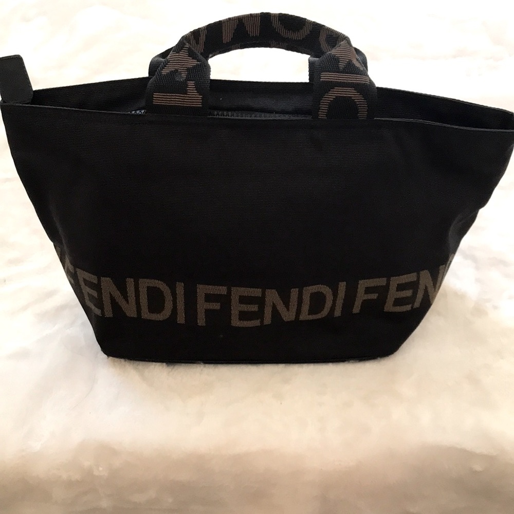 Fendi Black Canvas Tote with Brown Logo Trim